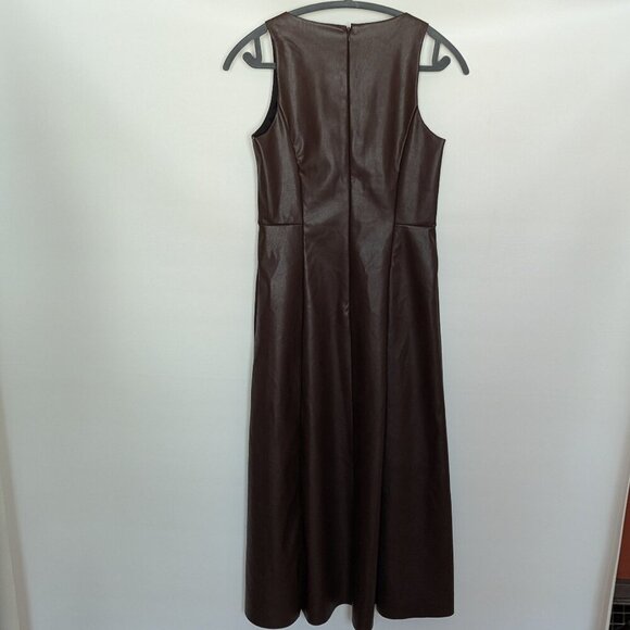 Banana Republic Factory Vegan Leather Dress Brown Size 0 Midi Length - Picture 5 of 9